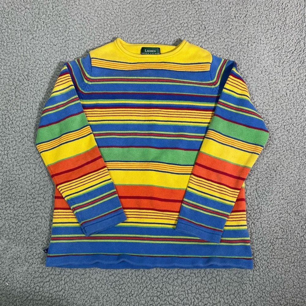 Lauren By Ralph Lauren Women’s Sweater Pull Over Crewneck Striped Rainbow Small